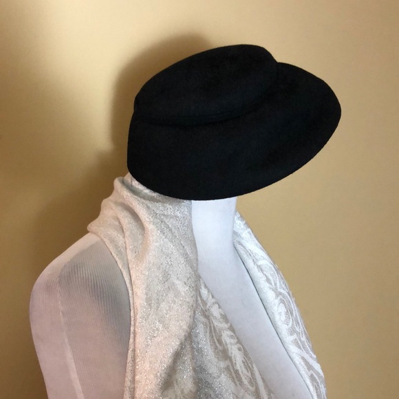 VINTAGE 60’s NECO Elongated Pillbox Hat WOOL black Audrey Hepburn VIBE Classic - Picture 8 of 12